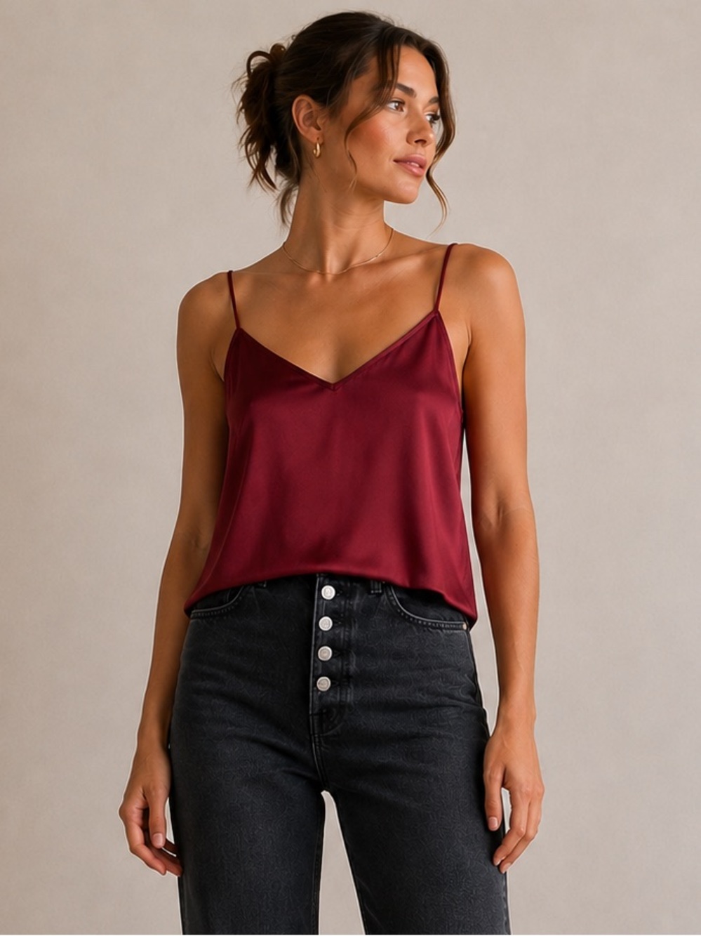 Floreat Anthropologie 100% Silk Burgundy Red Camisole Tank Top L Luxury